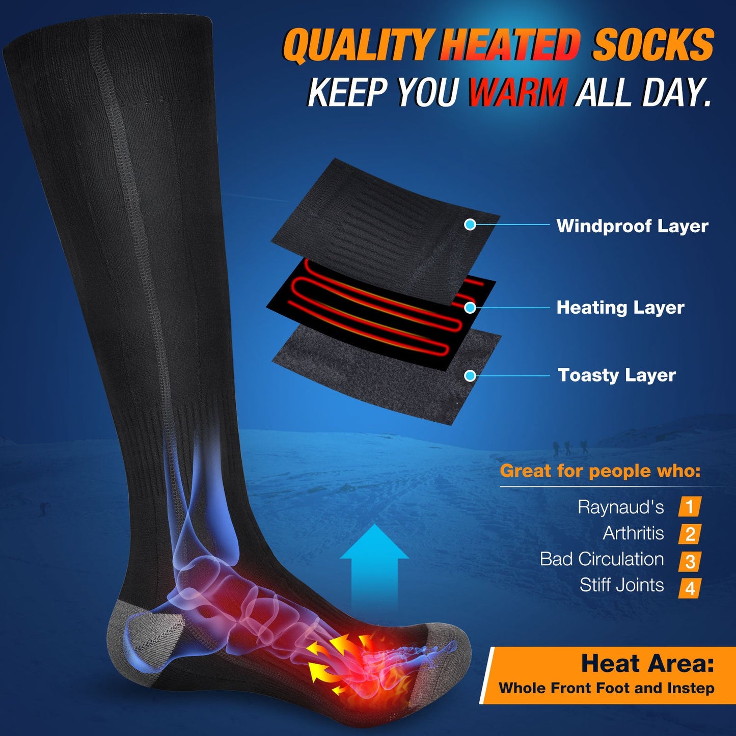 Chaussettes de Crew Chauffantes Premium avec Chauffage Électrique à 3 Vitesses