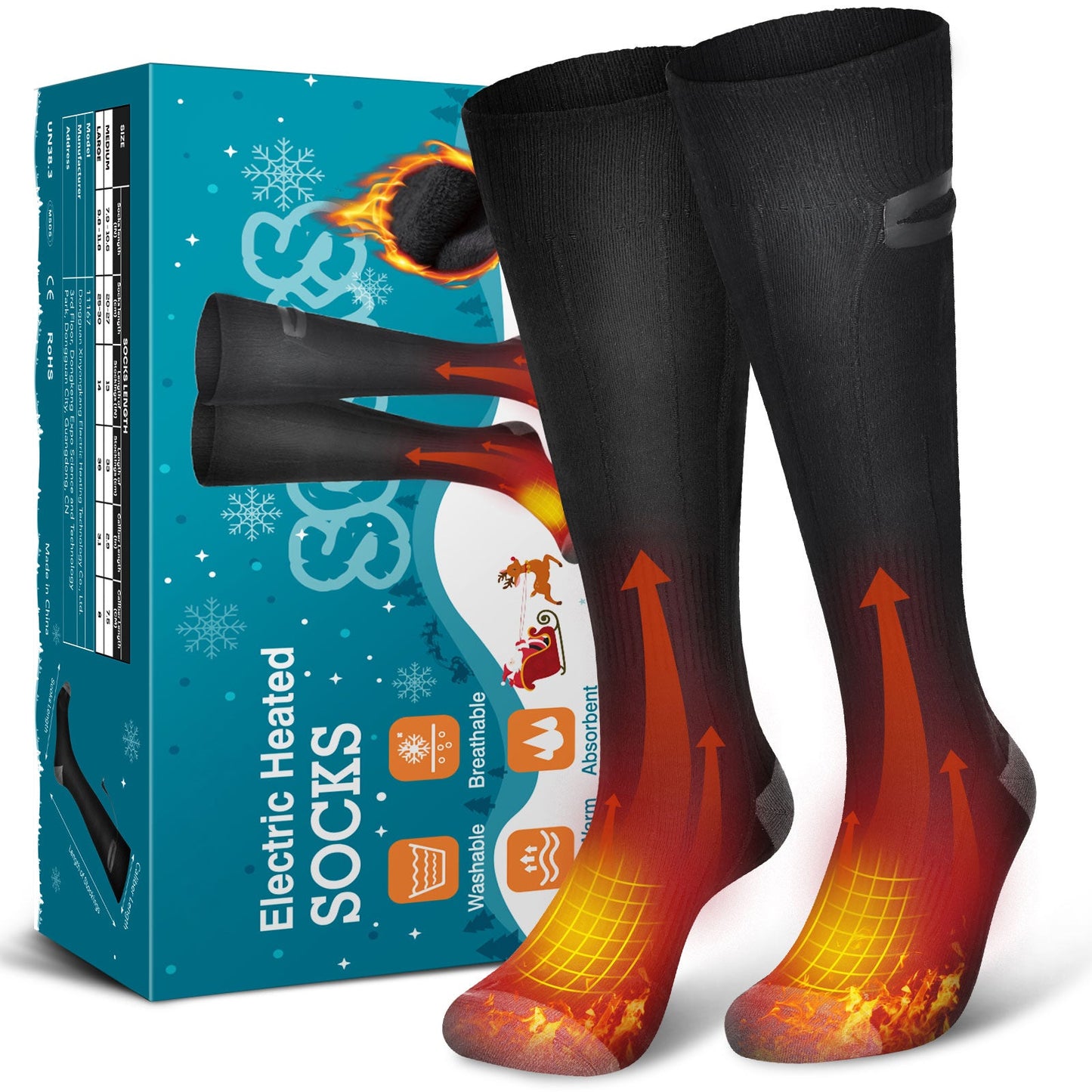 Chaussettes de Crew Chauffantes Premium avec Chauffage Électrique à 3 Vitesses