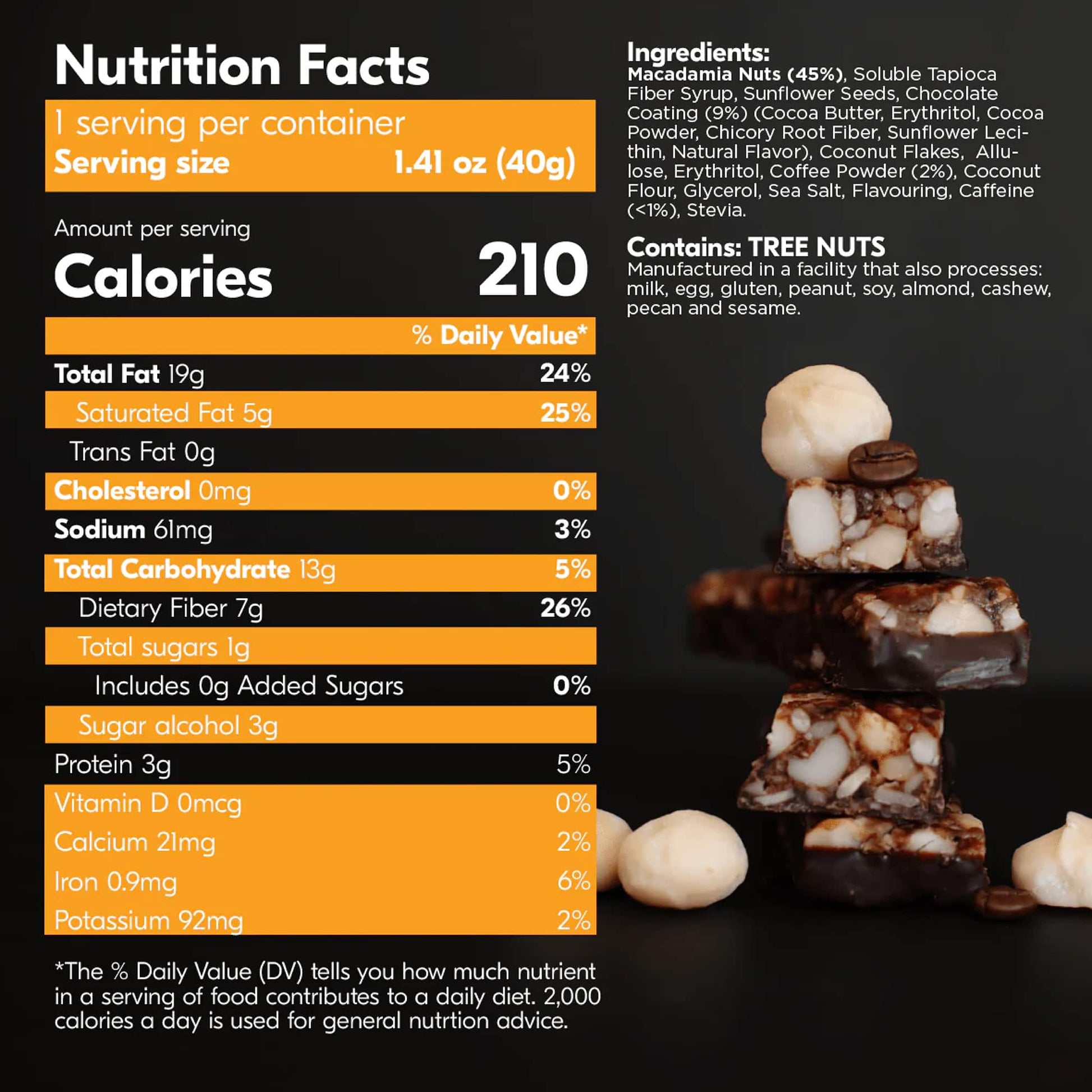 Caramel Mocha Macadamia Nut Snack Bar (Dan Mace's BRU Bar) (12 Bars) - Korvel