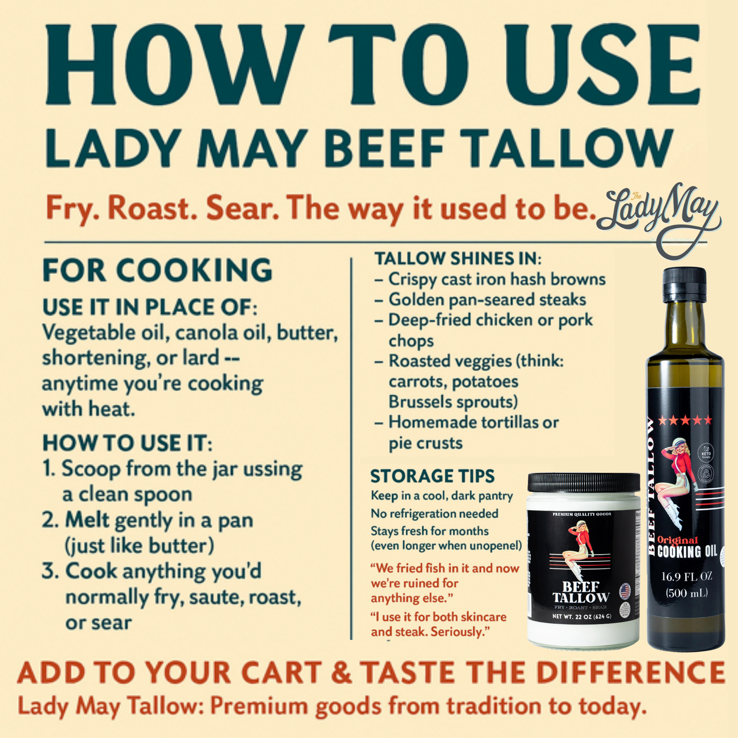 22oz Premium Grass-Fed Beef Tallow | Restaurant-Grade Cooking Fat