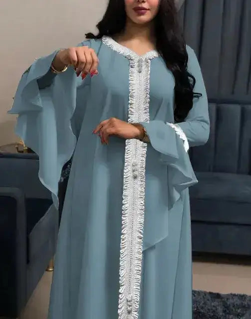 Abaya brodée avec manches volantes pour femmes