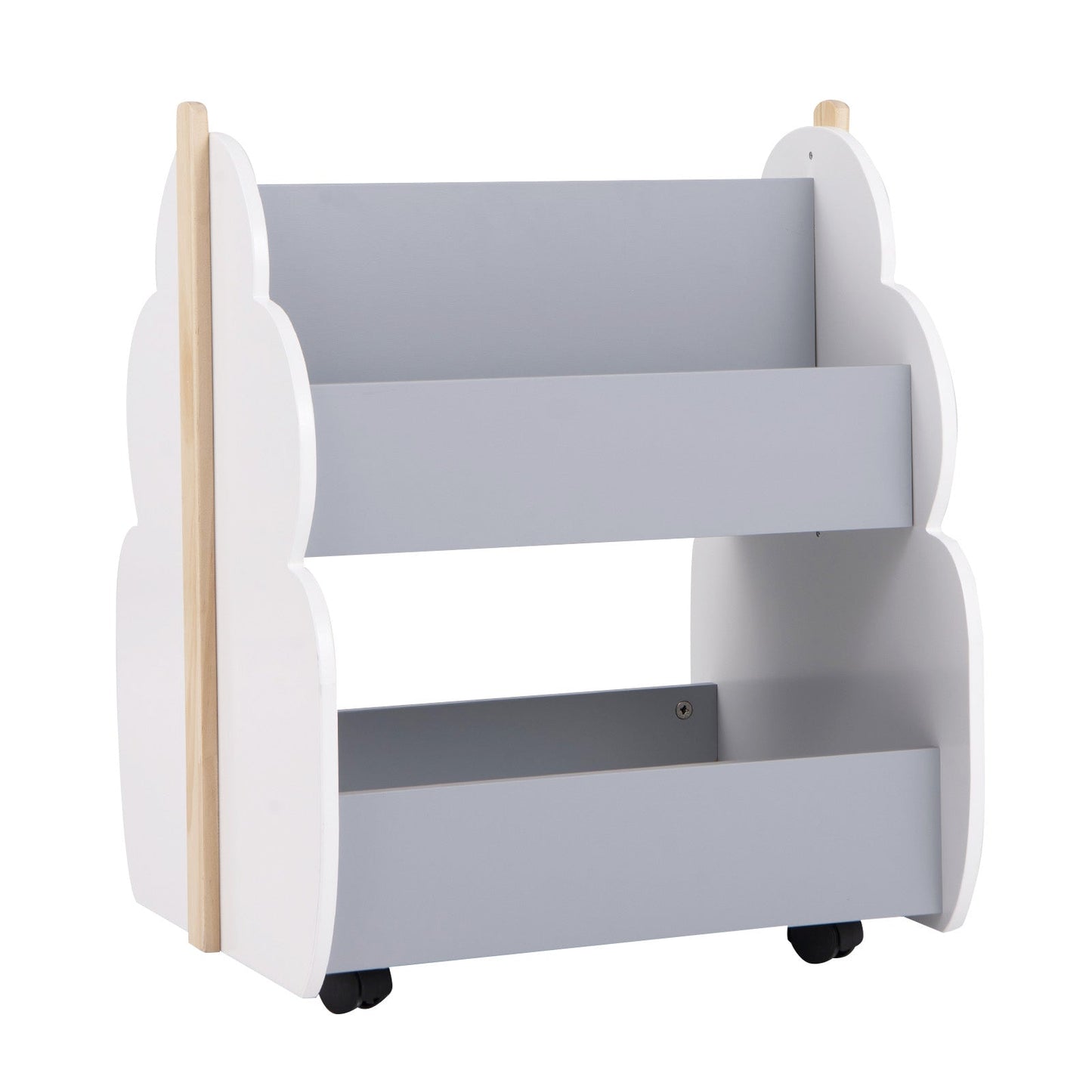 Bibliothèque en Bois pour Enfants avec Roues Universelles - Gris