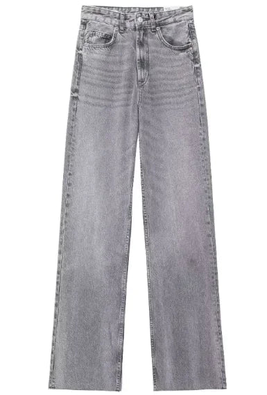 Pantalones de mezclilla de pierna ancha rectos de cintura alta para mujeres