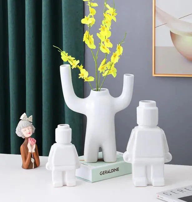Vase Robot en Céramique Créatif pour Décoration Intérieure Moderne