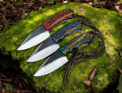 Artisan Crafted Fixed Blade Knife – 8" High-Carbon Steel with Unique Epoxy Pine-Cone Handle - Korvel