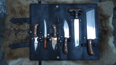 Premium Game Processing Set – 6-Piece Rosewood Handle Knife Collection with Leather Roll - Korvel