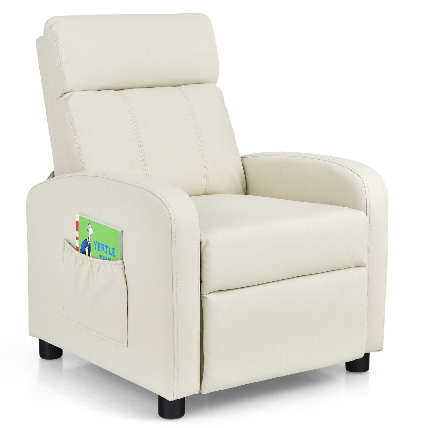 Ergonomic PU Leather Kids Recliner Sofa - White