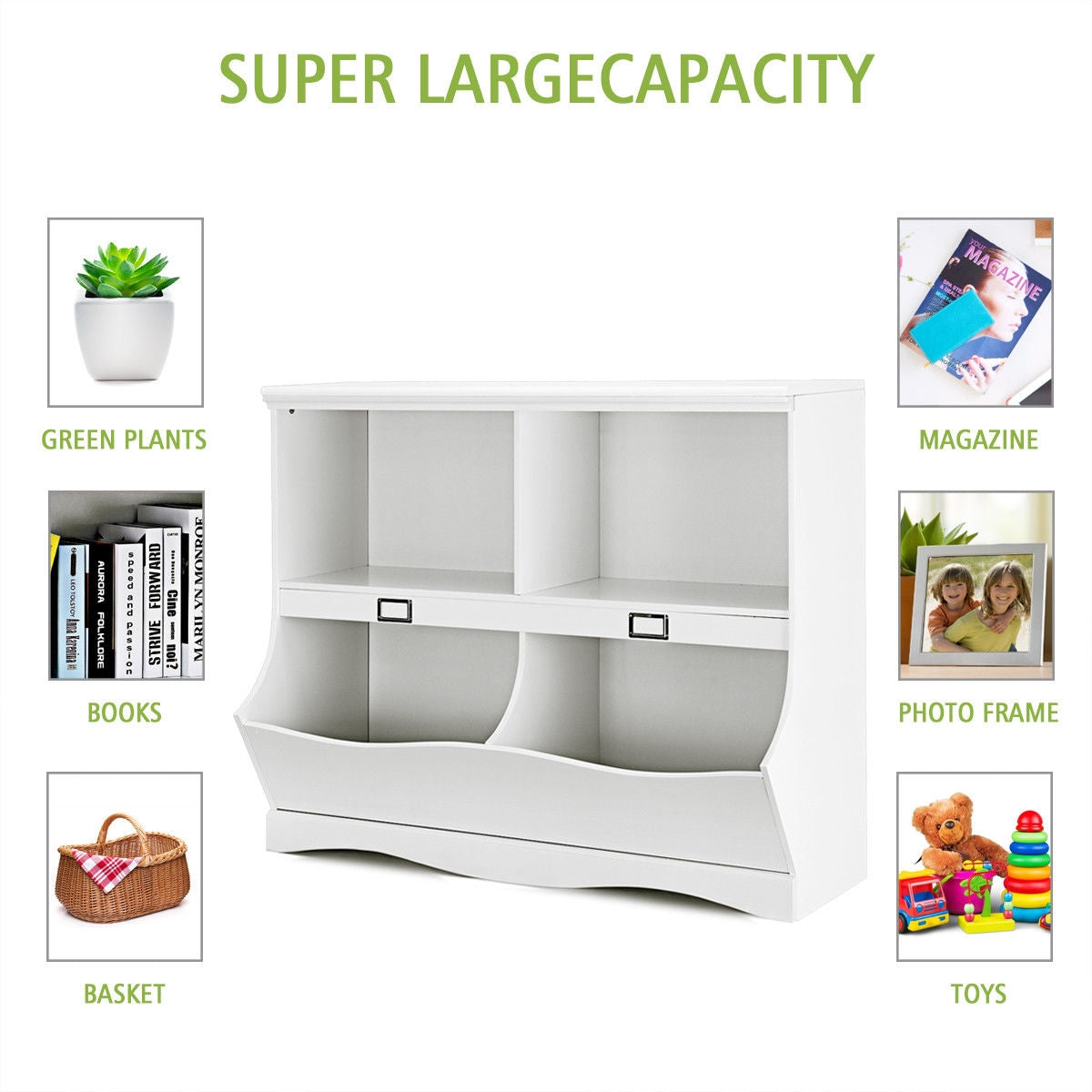 Gbruno Kids Storage Unit - White Toy Organizer & Bookshelf
