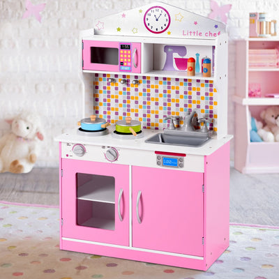 Kids Wooden Pretend Cooking Playset - Pink