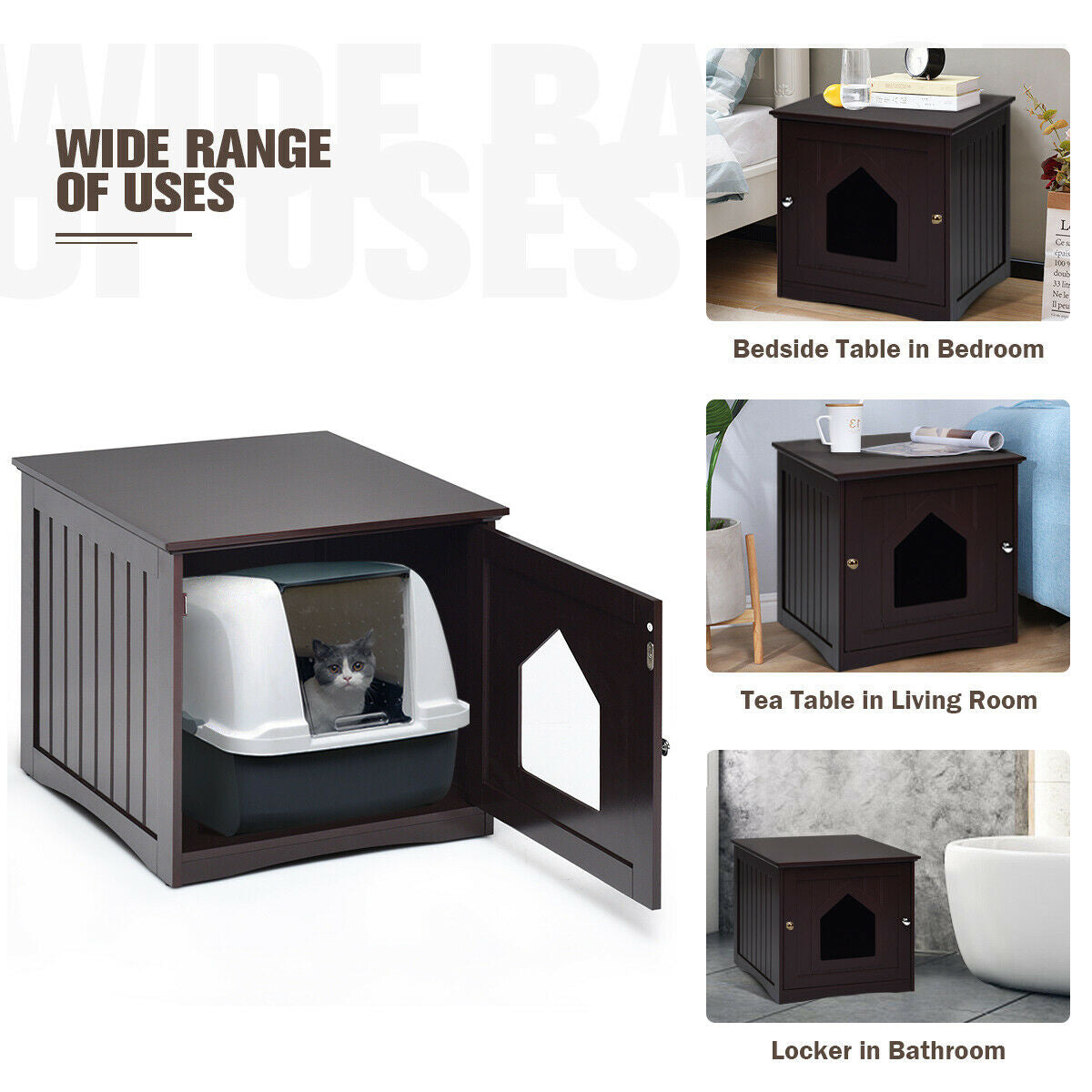 Weatherproof Multi-function Cat House Nightstand - Brown
