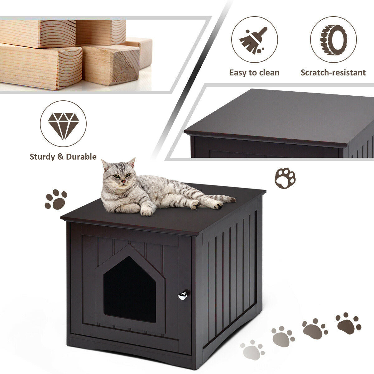 Weatherproof Multi-function Cat House Nightstand - Brown