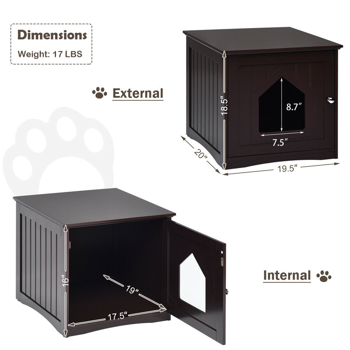 Weatherproof Multi-function Cat House Nightstand - Brown
