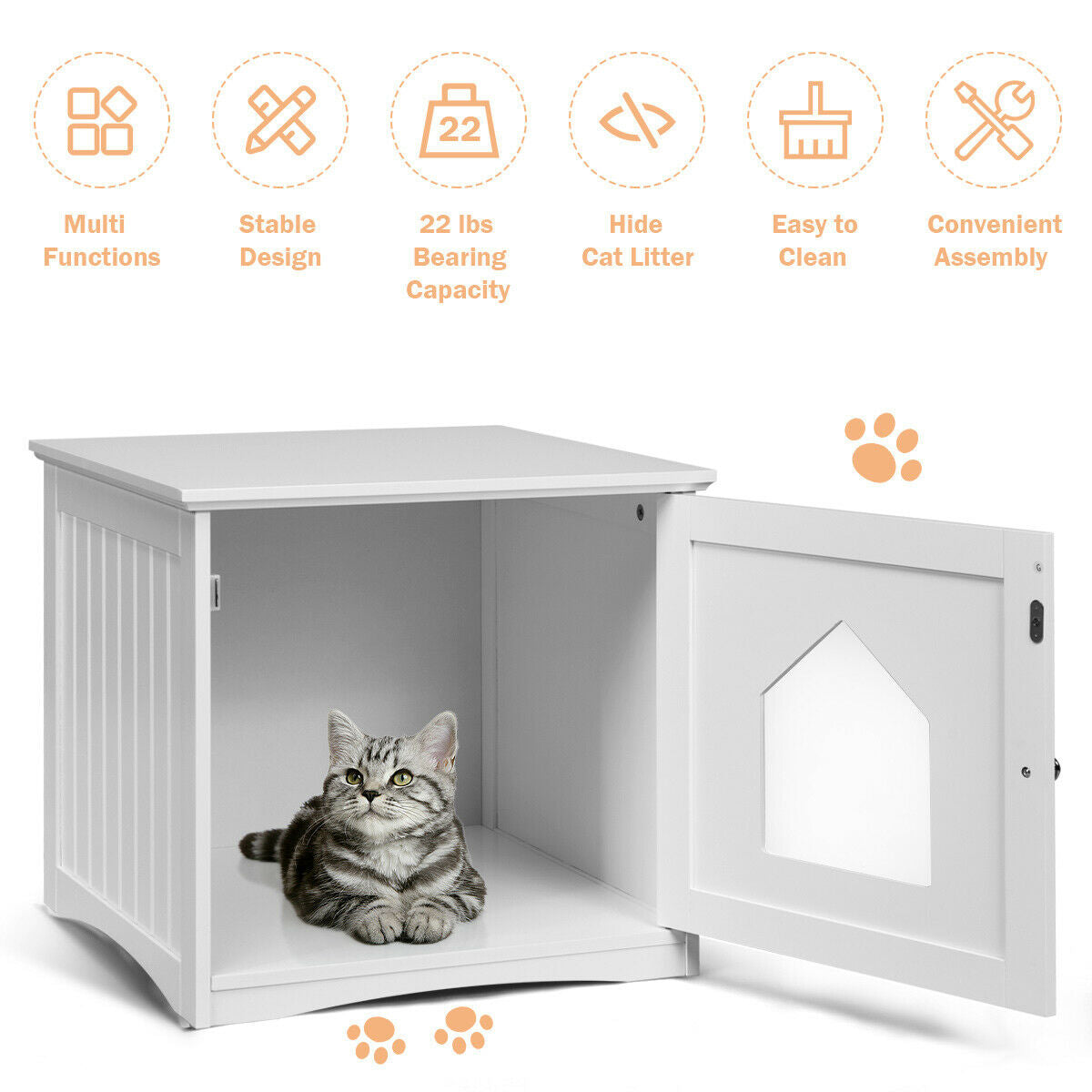 Weatherproof Multi-function Cat House Sidetable - White
