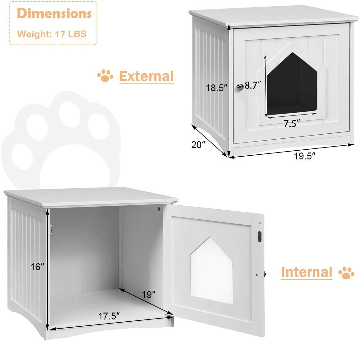 Weatherproof Multi-function Cat House Sidetable - White