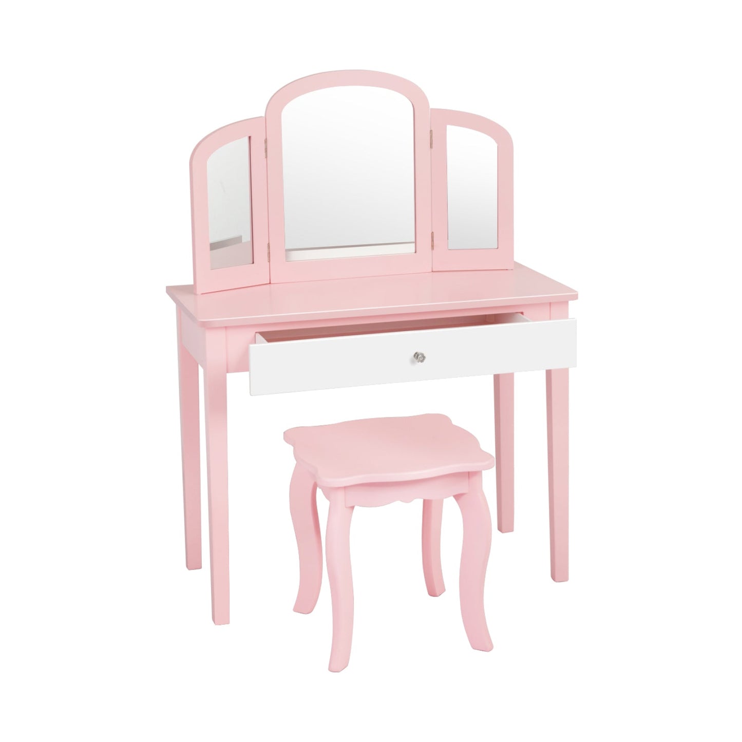 Kids Princess Make Up Dressing Table with Tri-folding Mirror - Pink