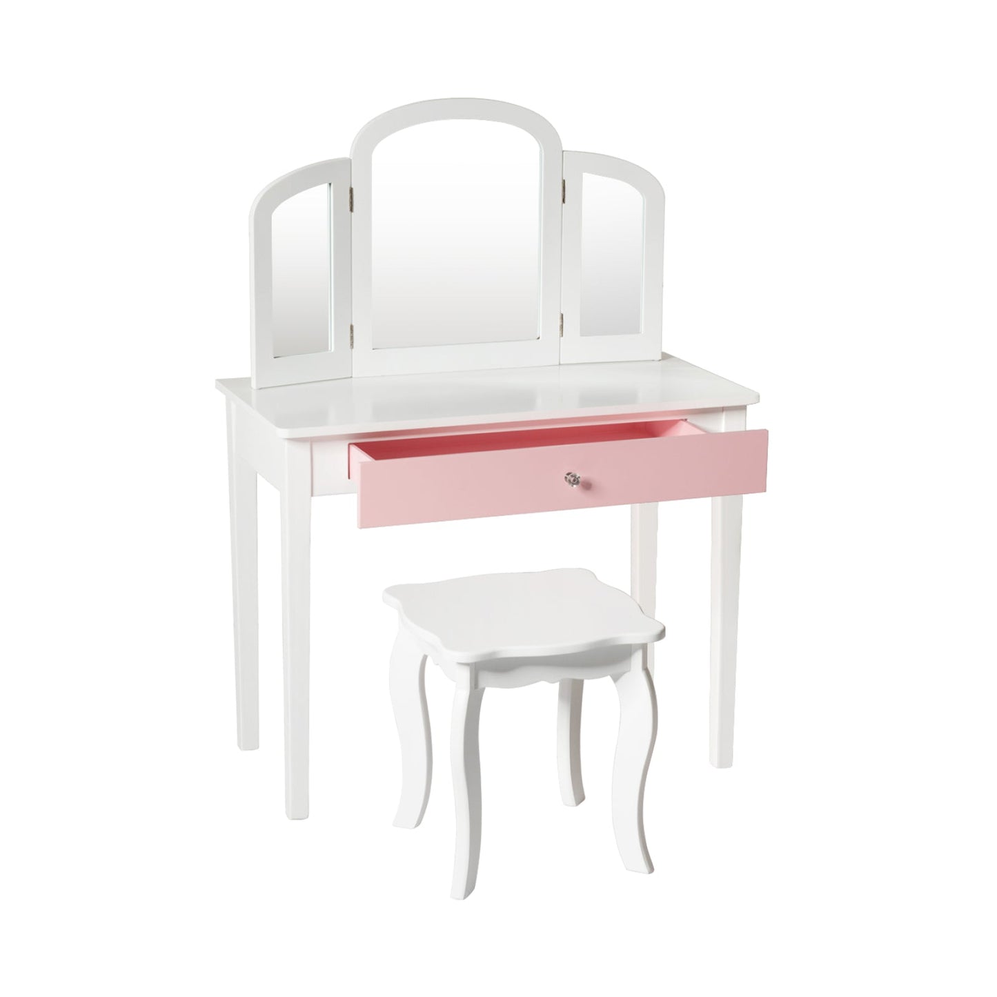 Kids Princess Makeup Dressing Table with Tri-Folding Mirror - White