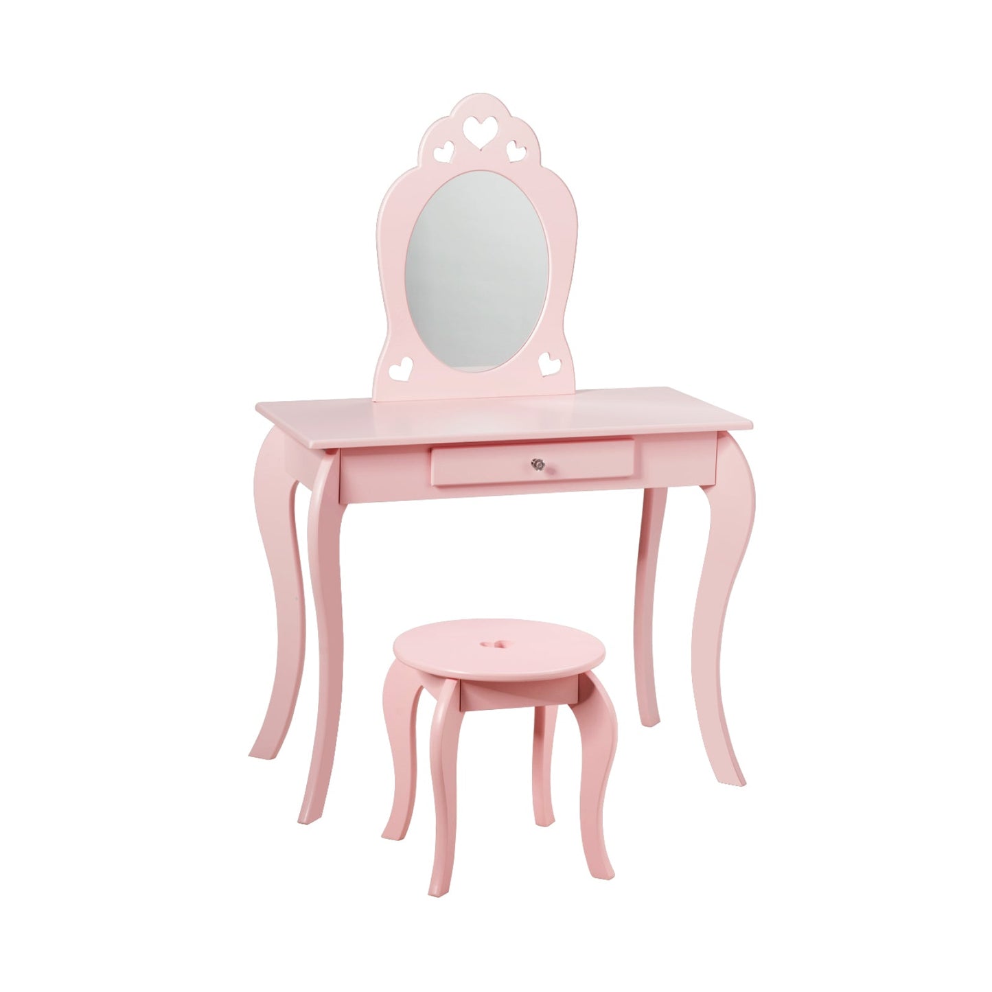 Kids Princess Makeup Dressing Play Table Set with Mirror - Pink