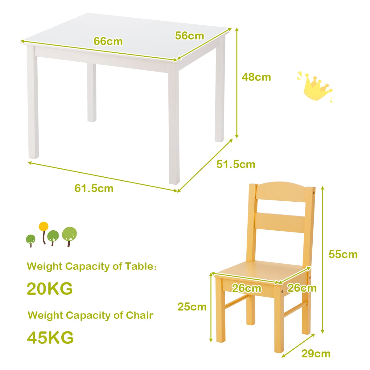 5-Piece Kids Pine Wood Table Chair Set - Clear Finish