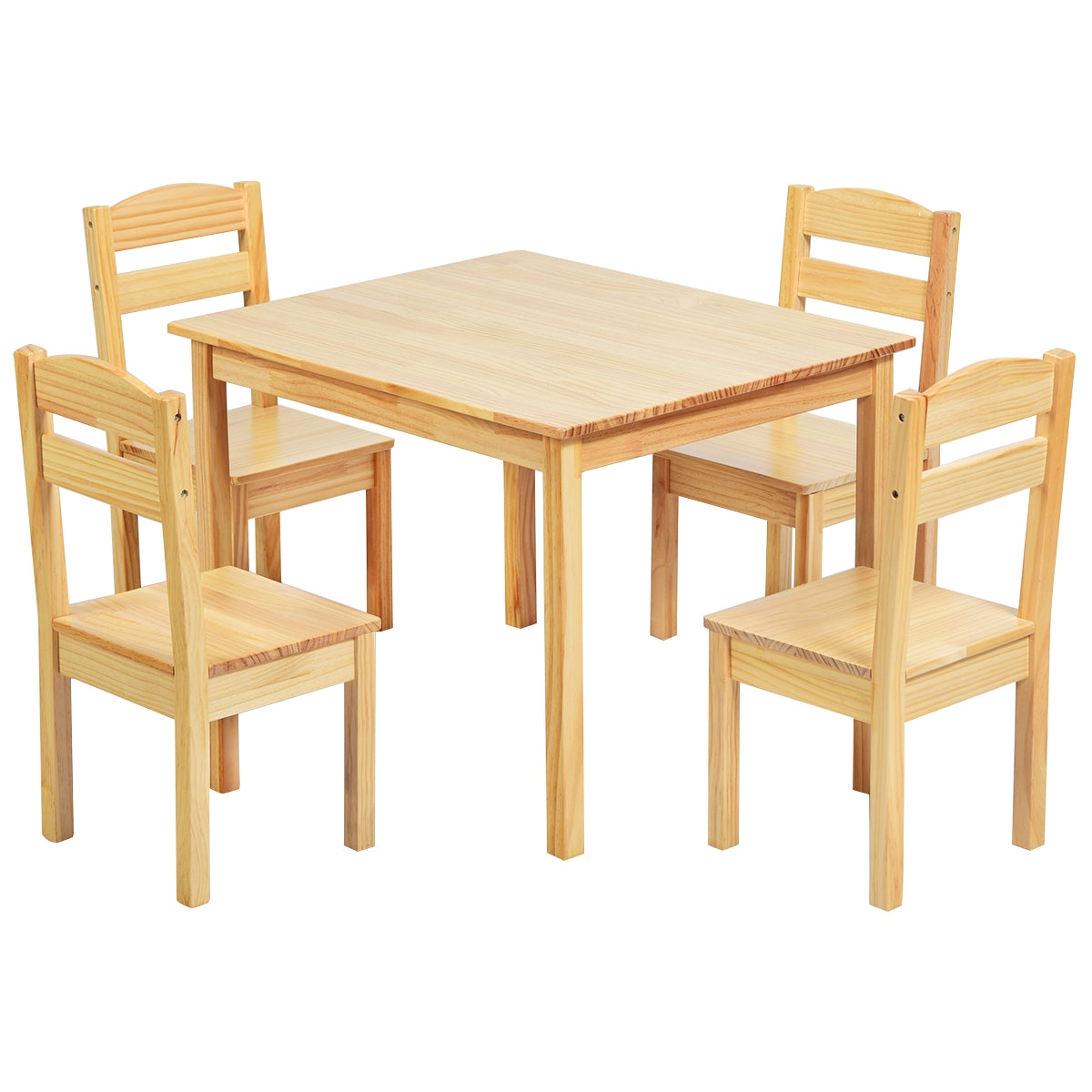 Juego de Mesa y Sillas de Madera de Pino para Niños de 5 Piezas