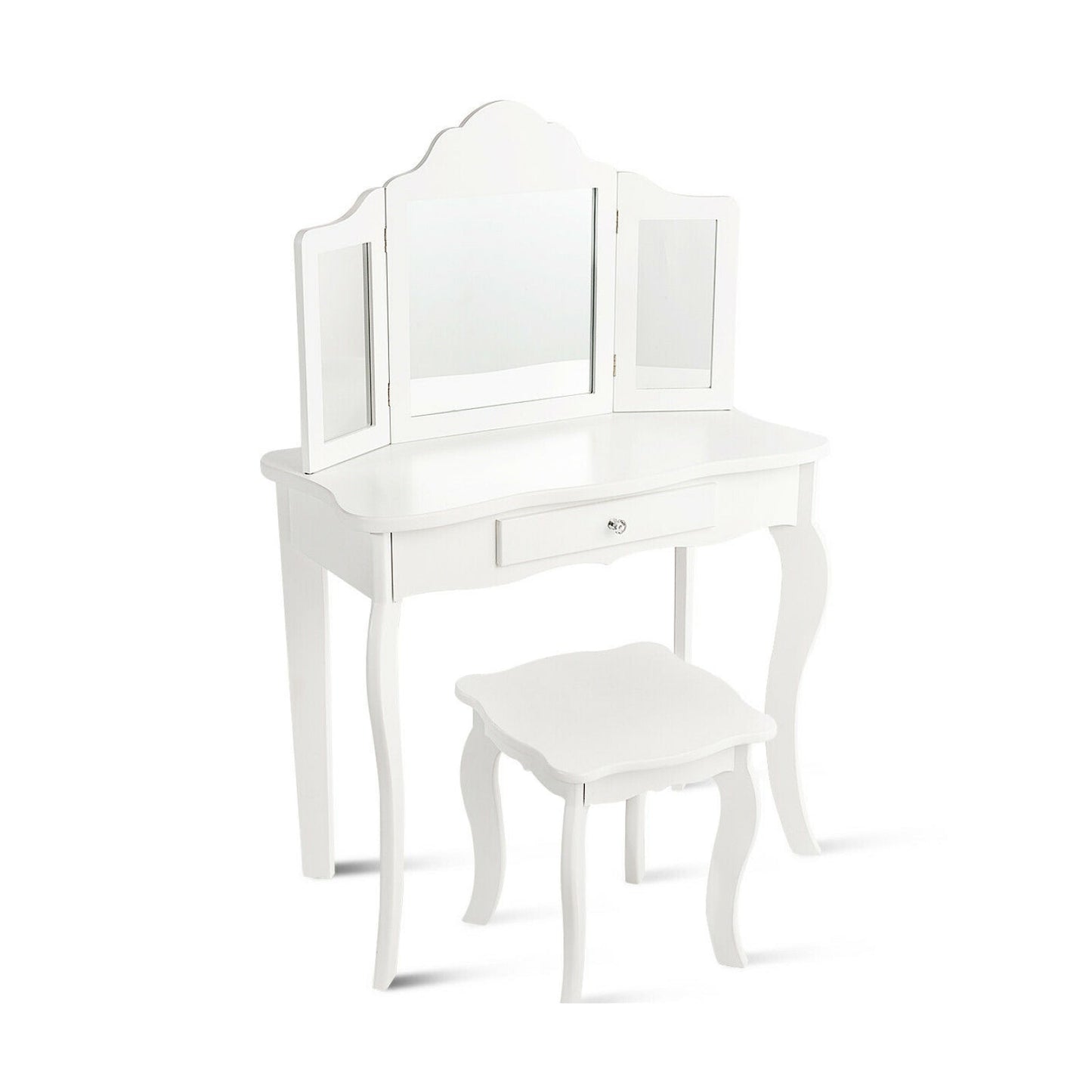 Conjunto de Espejo de Maquillaje Infantil con Mesa y Taburete