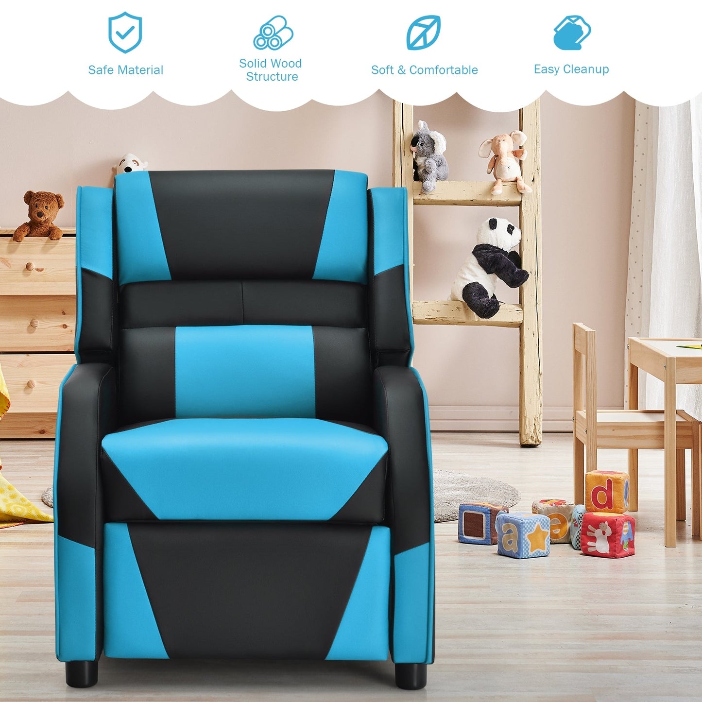 Sofá Recliner de Juego para Niños en Cuero PU - Azul