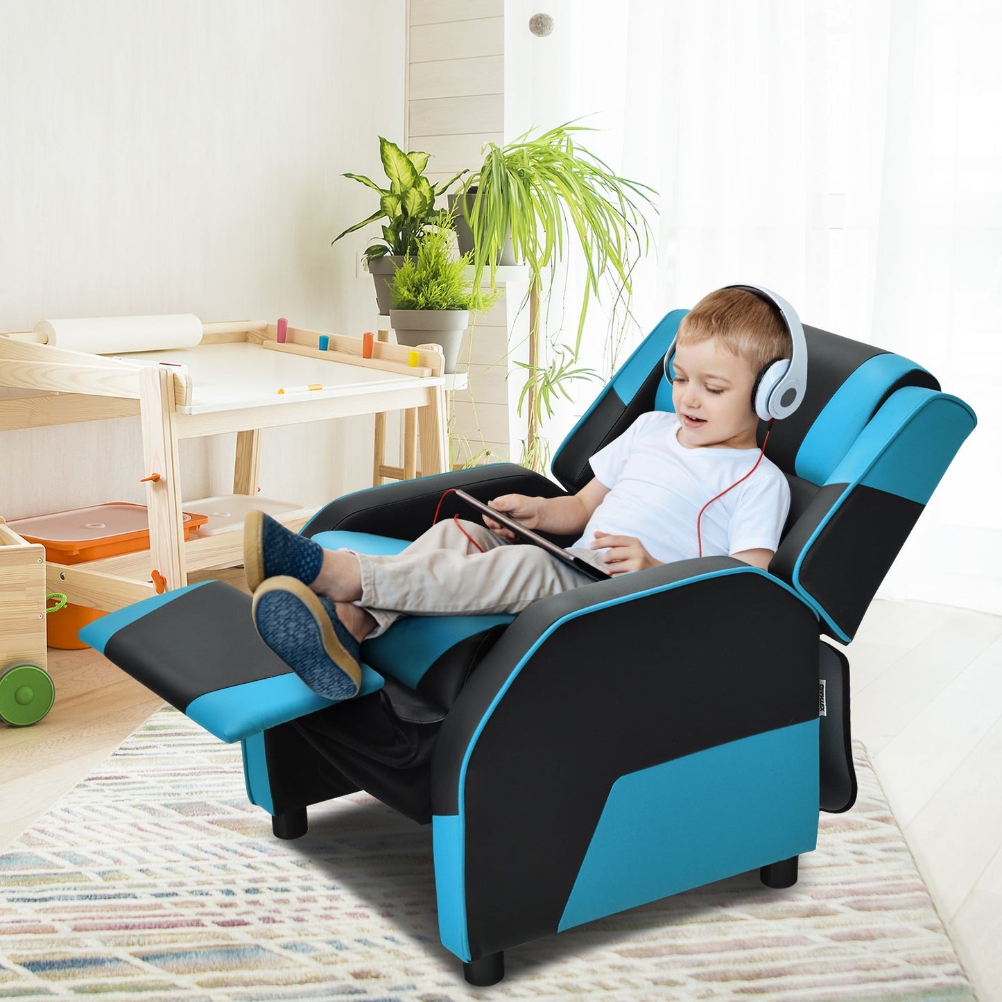 Sofá Recliner de Juego para Niños en Cuero PU - Azul