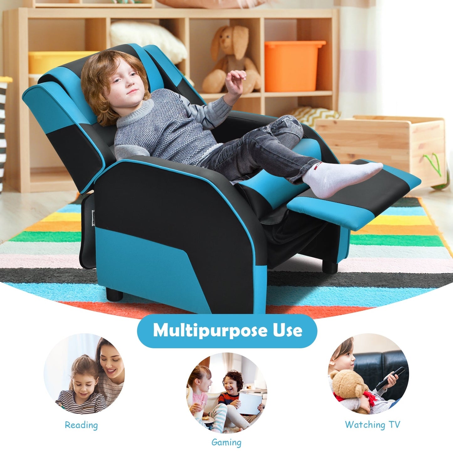 Sofá Recliner de Juego para Niños en Cuero PU - Azul