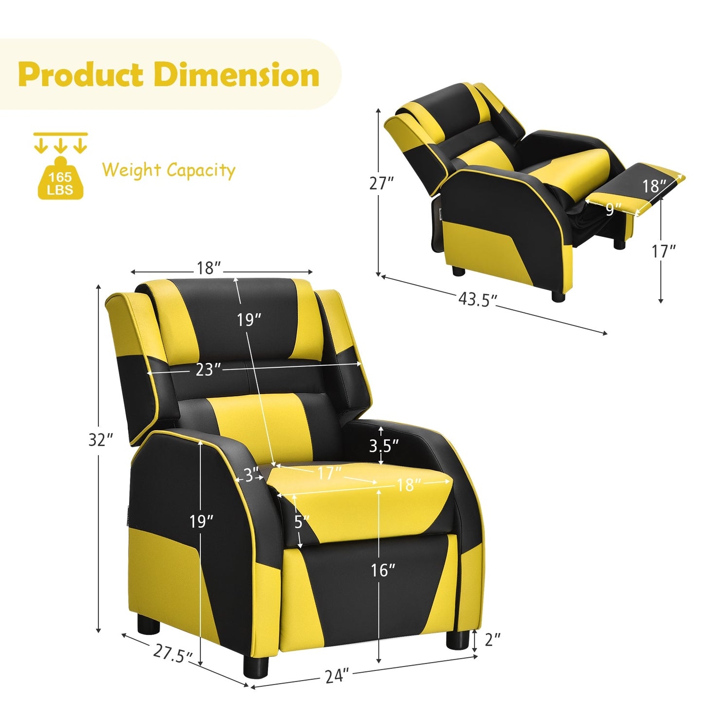 Sofá Recliner de Juego para Niños de Cuero PU - Amarillo