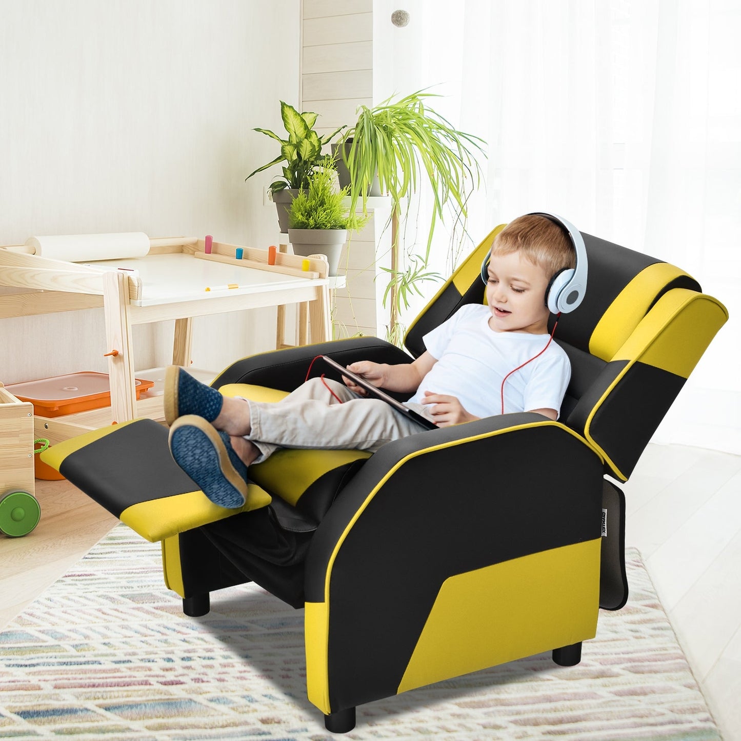 Sofá Recliner de Juego para Niños de Cuero PU - Amarillo