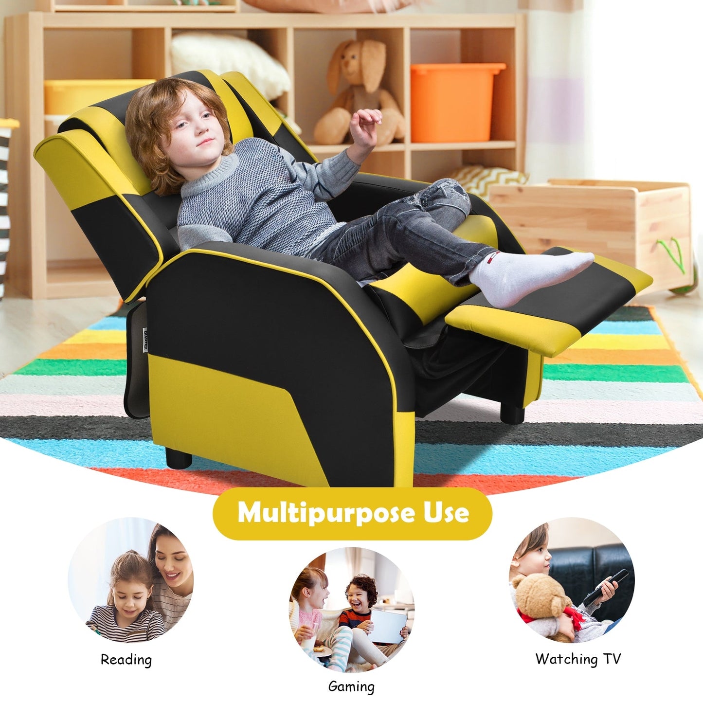 Sofá Recliner de Juego para Niños de Cuero PU - Amarillo