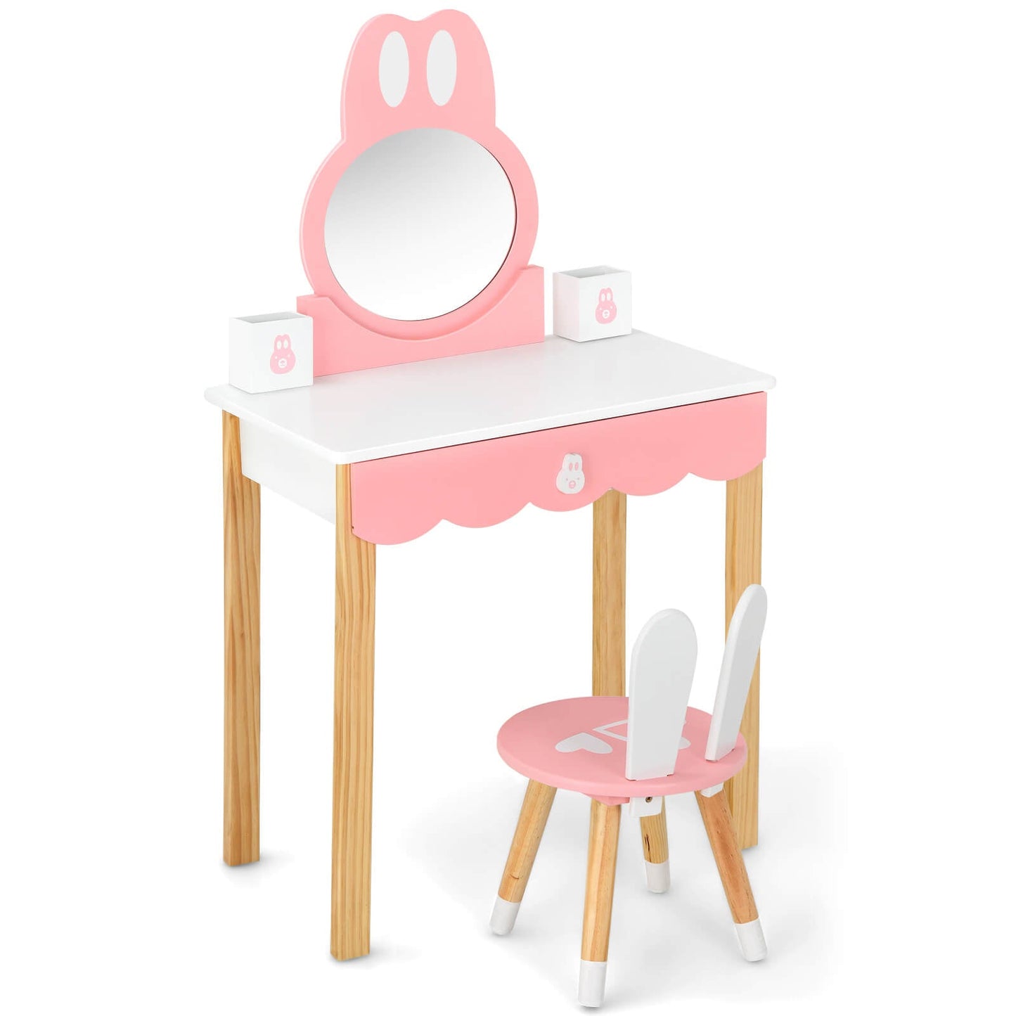 Ensemble de coiffeuse pour enfants avec chaise et miroir en forme de lapin - Blanc
