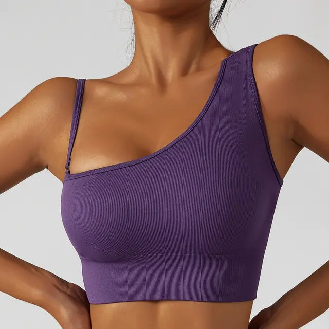 Crop Top Actif à Épaule Oblique