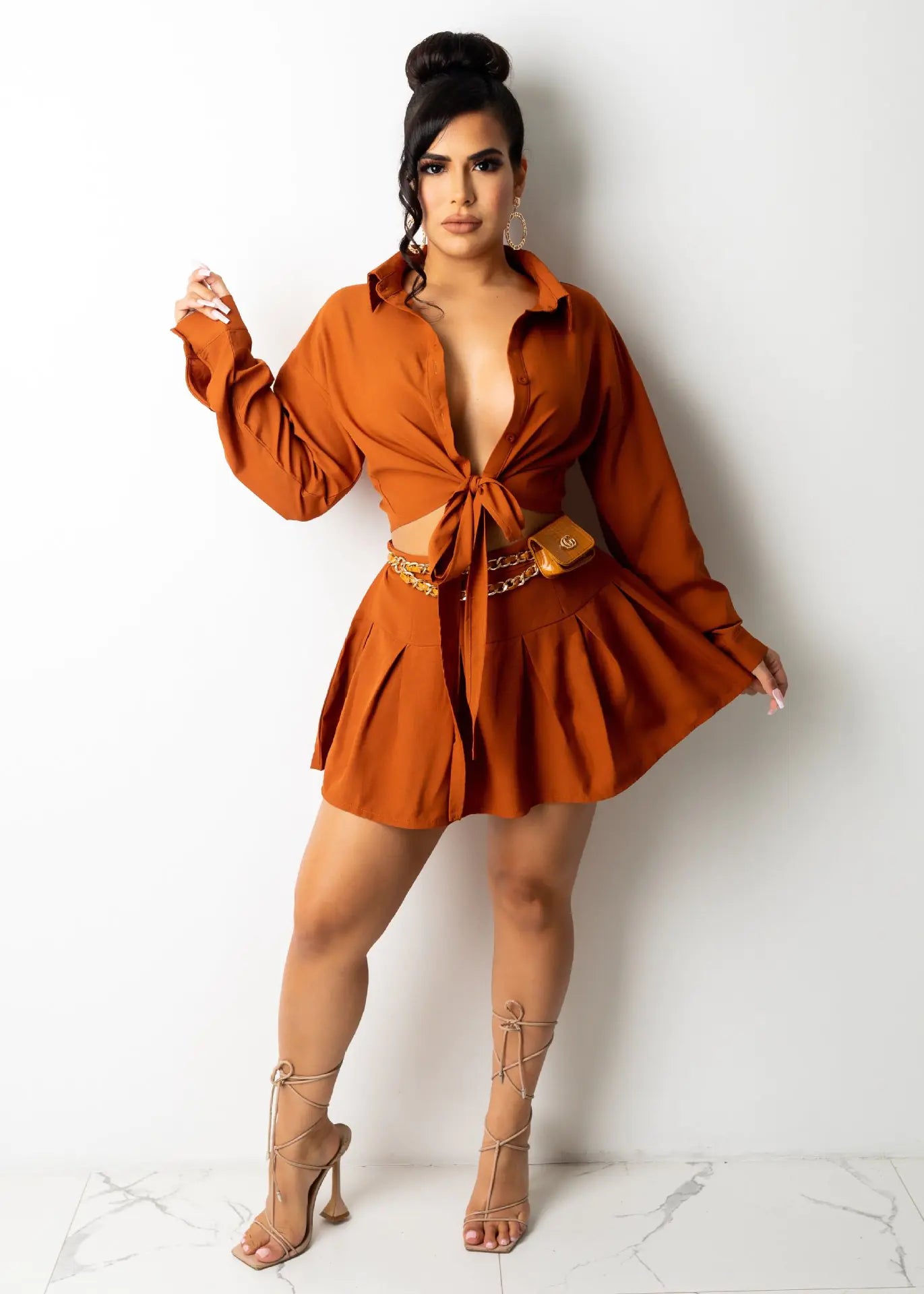 CM2153 Women's Cardigan and Pleated Skirt Set