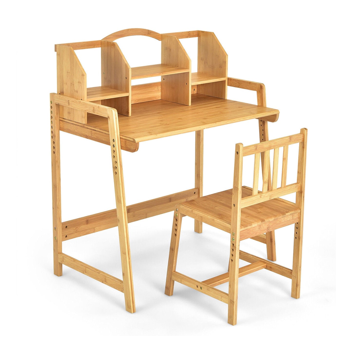 Ensemble Bureau et Chaise en Bambou pour Enfants avec Bibliothèque