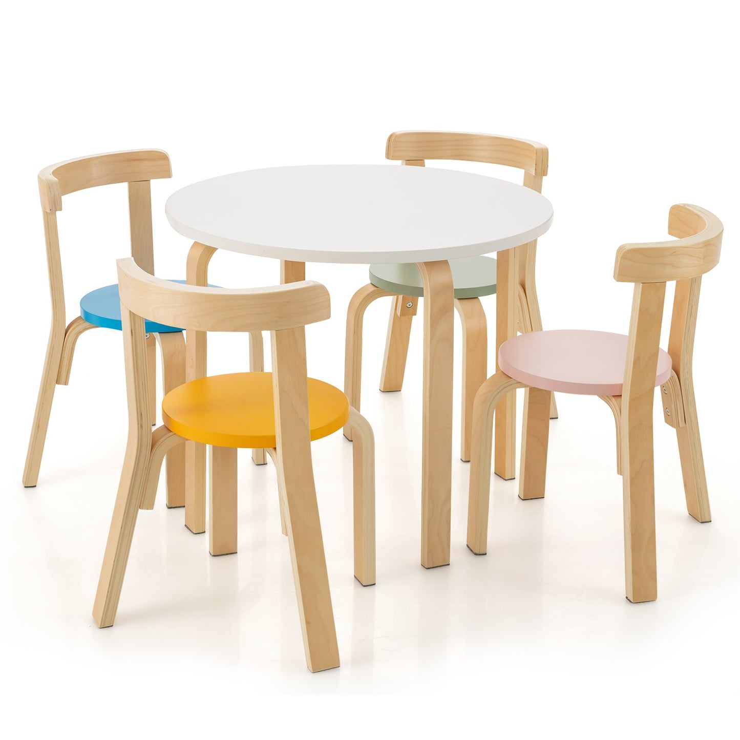 5-Piece Kids Wooden Activity Table and Chair Set with Toy Bricks