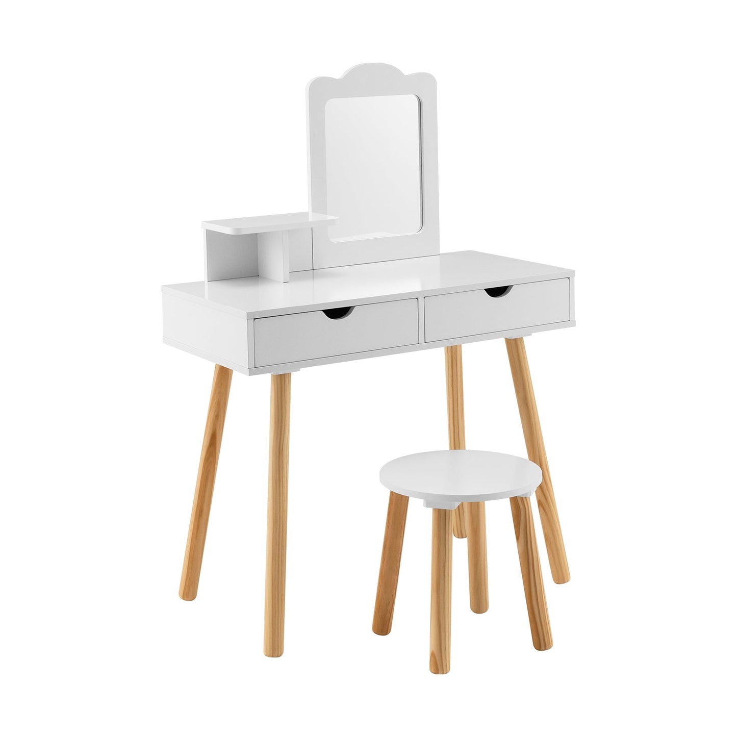 Kid Vanity Table Chair Set with Mirror and Storage - White
