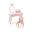 Kids Pink Vanity Table and Chair Set with Rabbit Mirror