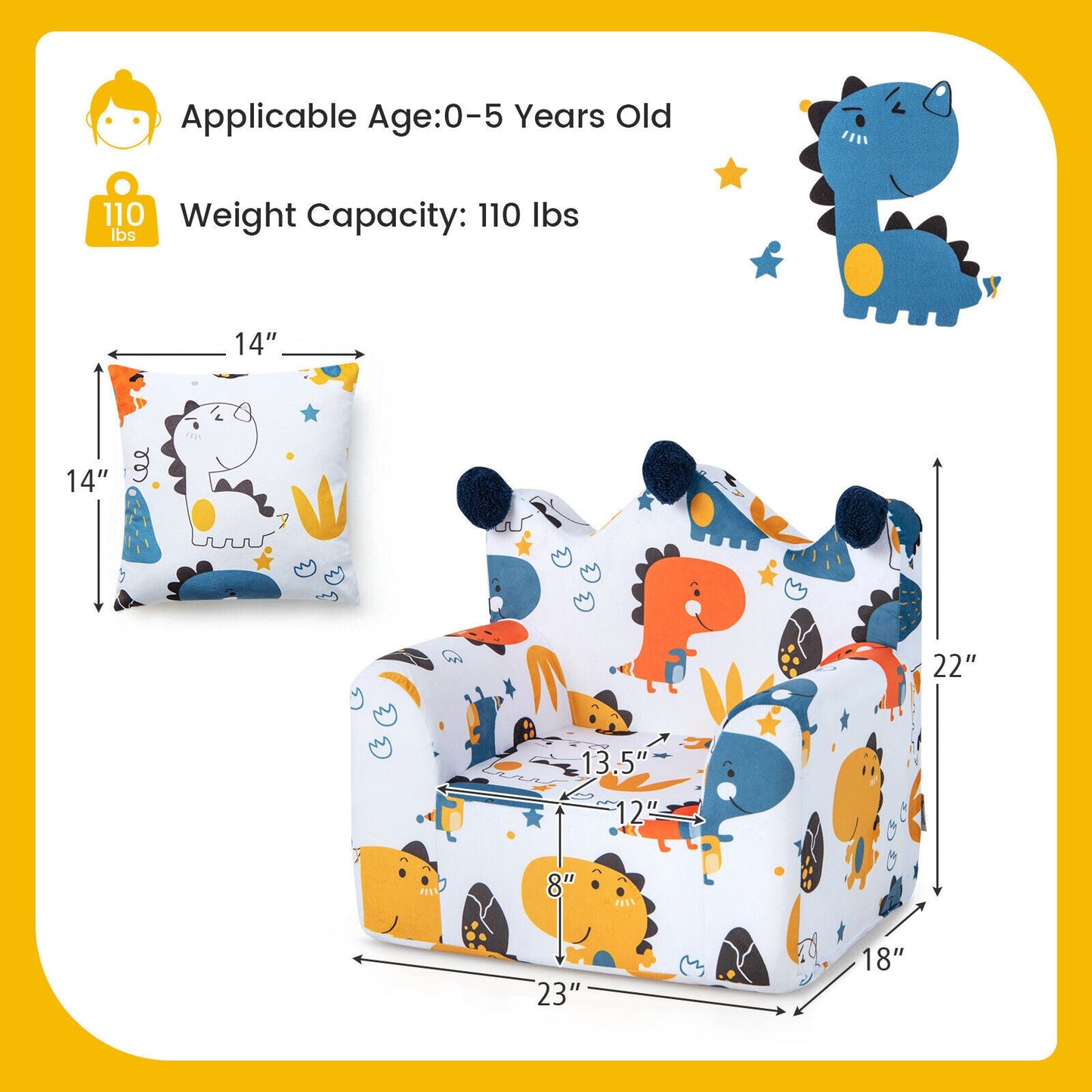 Sofa pour enfants avec rembourrage haute densité et coussin supplémentaire - Bleu