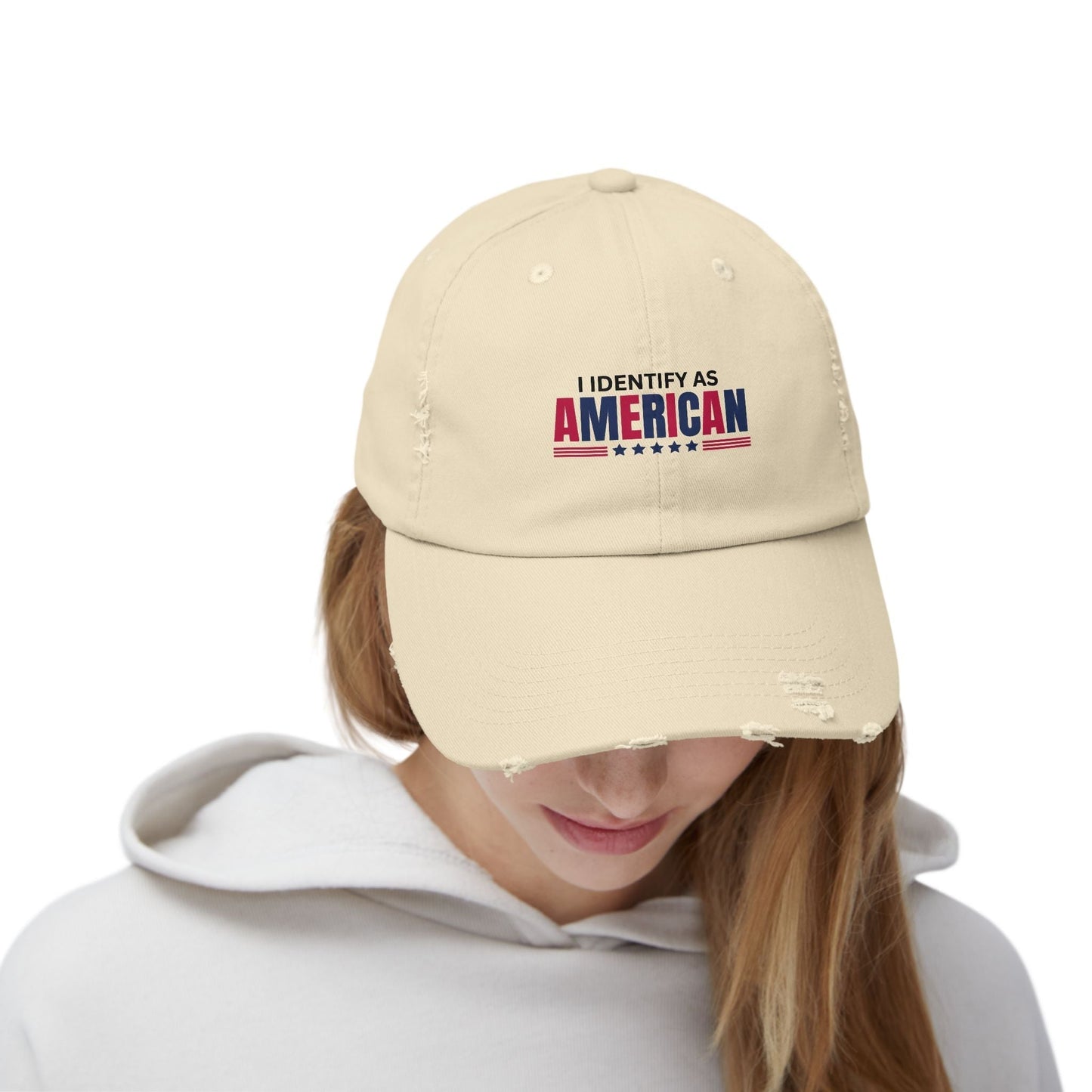 Je m'identifie comme Américain Casquette Unisexe Distressée