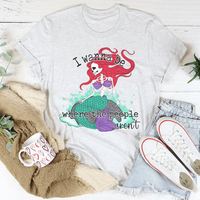Quiero estar donde no está la gente Camiseta de sirena con calavera