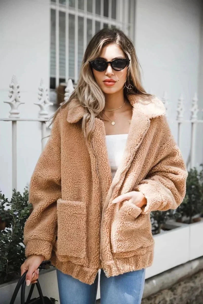 Autumn & Winter Lamb Hair Pocket Cotton Coat
