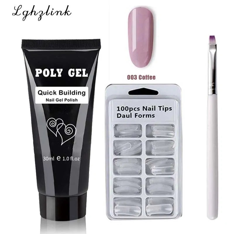 Kit de Poly Gel pour Nail Art Français avec Pinceau UV et Conseils d'Ongles