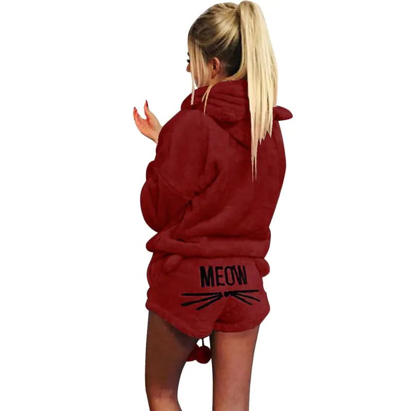 Conjunto de Pijama con Capucha Meow para una Comodidad Acogedora