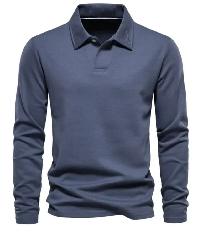 Long Sleeve Men's Casual Solid Color Top with Lapel