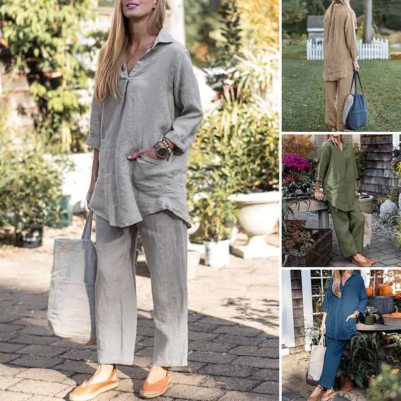 Ensemble élégant décontracté avec chemise ample et pantalon large