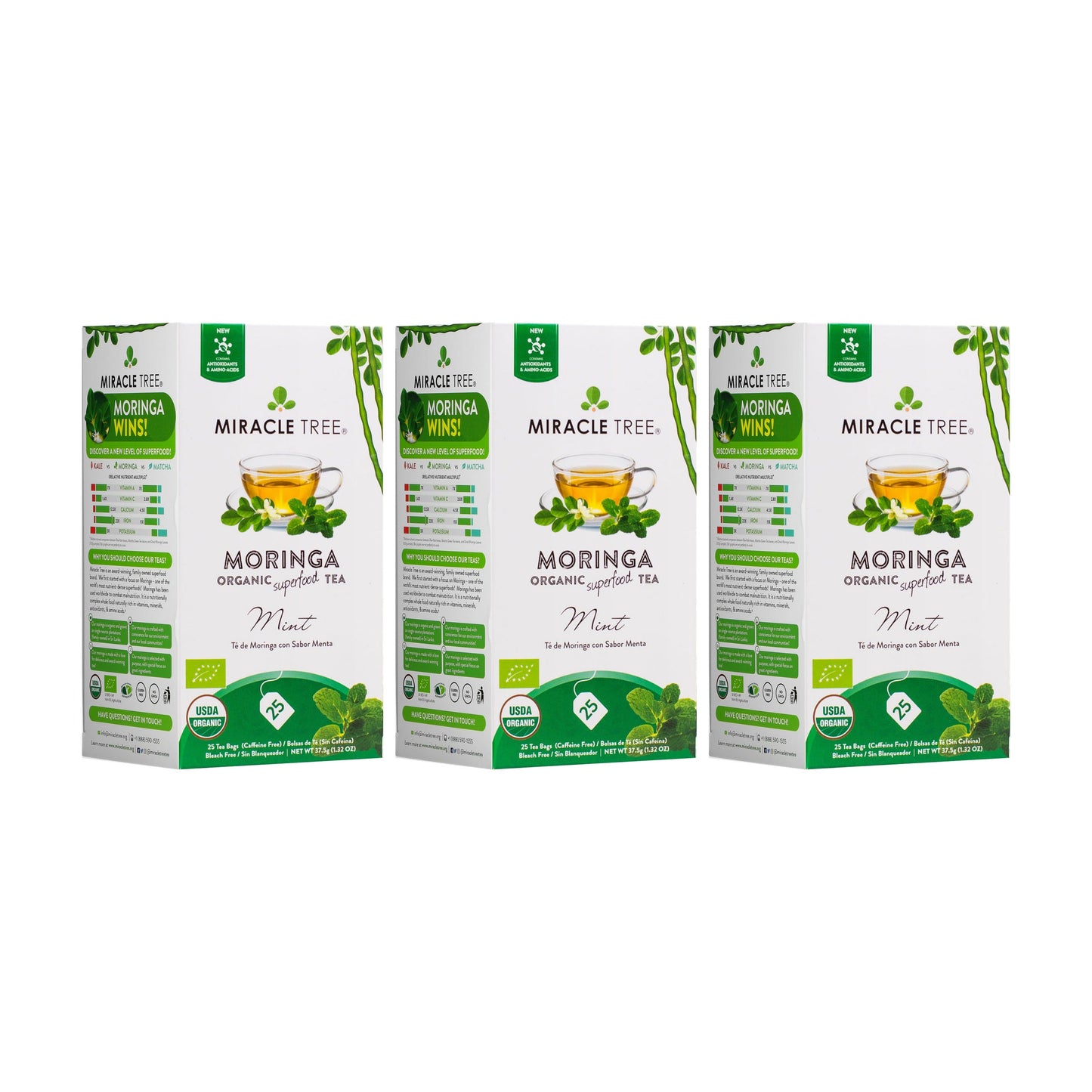 Organic Moringa Tea with Mint - 25 Wrapped Tea Bags