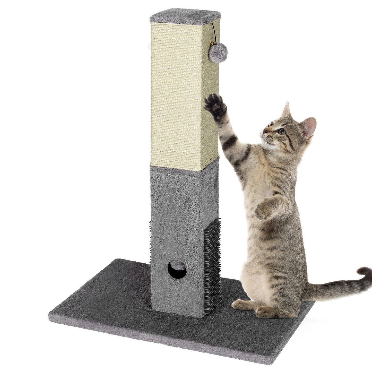 31-Inch Tall Cat Scratching Post with Sisal Rope and Plush Balls - Gray