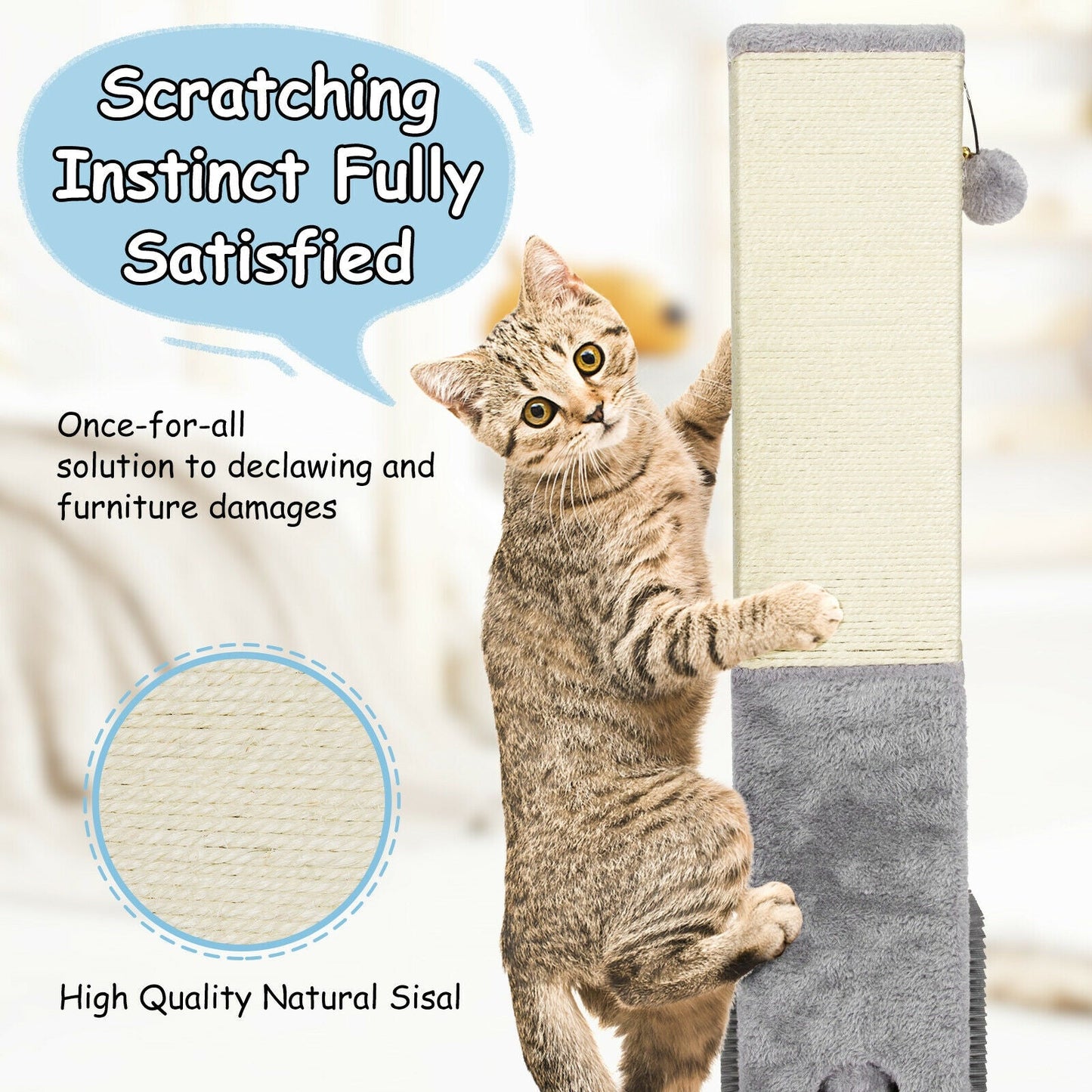 31-Inch Tall Cat Scratching Post with Sisal Rope and Plush Balls - Gray