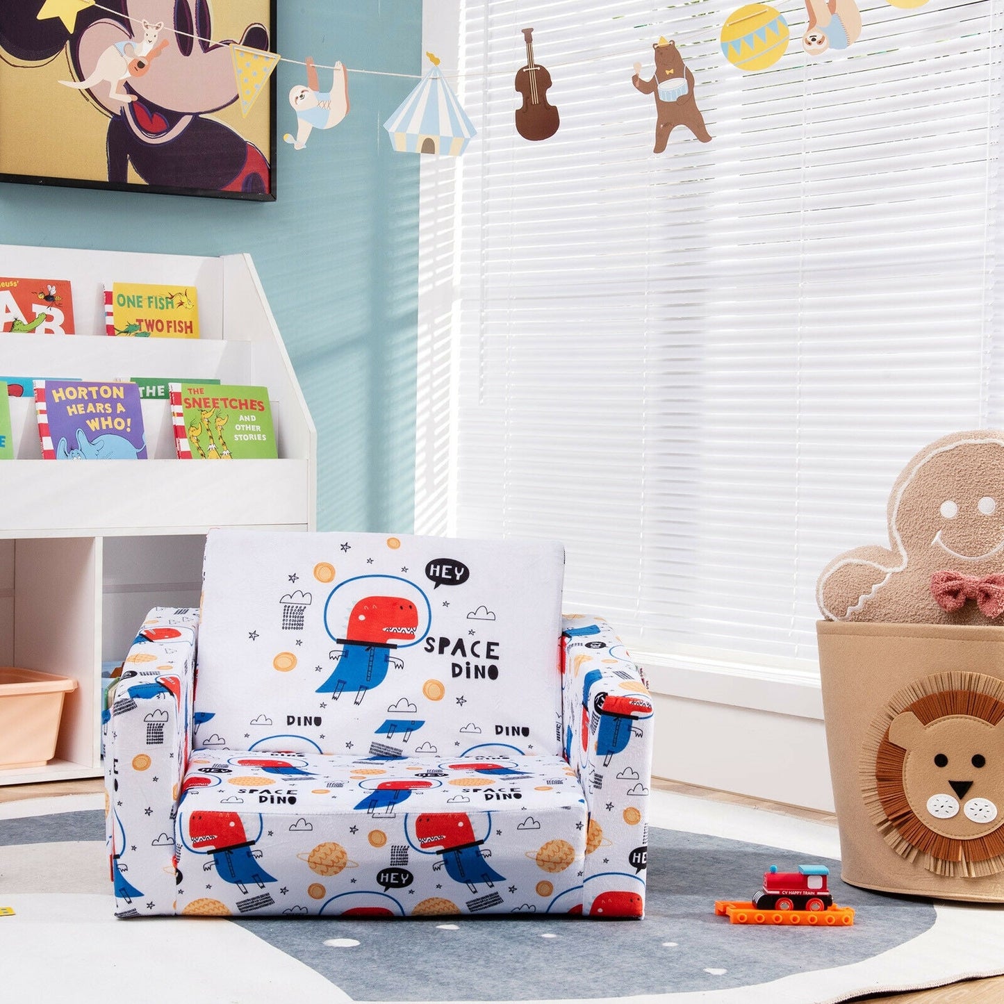 2-in-1 Convertible Kids Sofa with Velvet Fabric - White