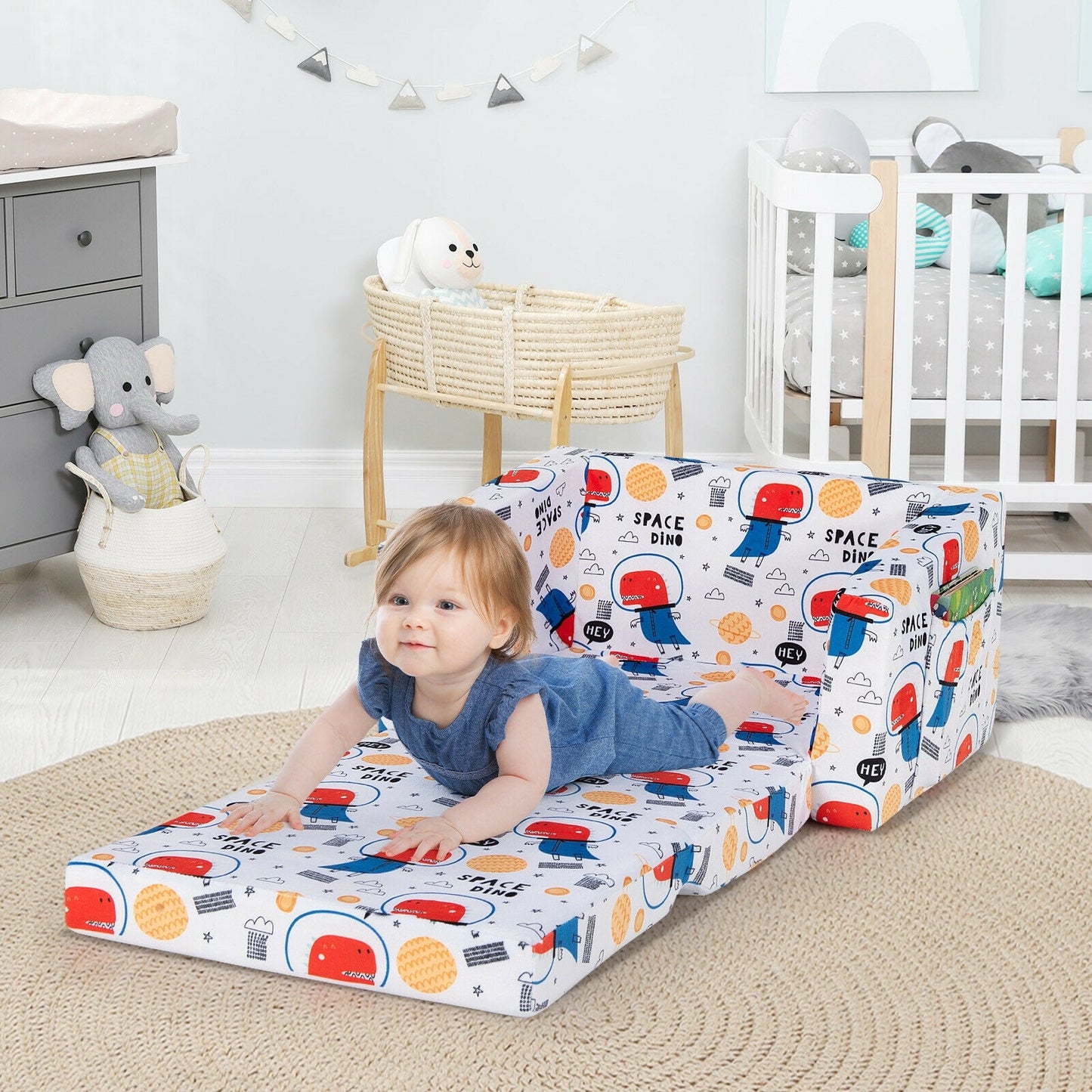 2-in-1 Convertible Kids Sofa with Velvet Fabric - White
